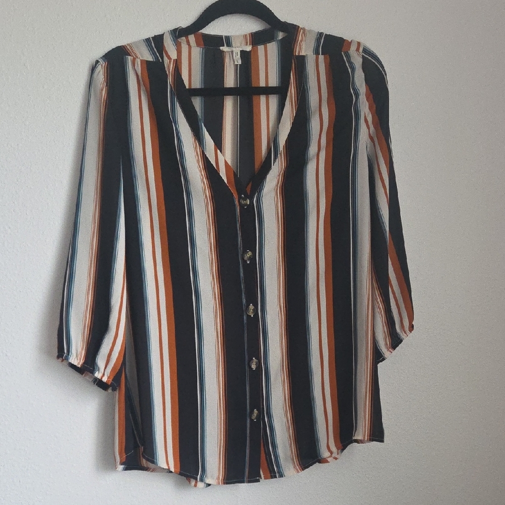 Maurices Navy, White & Rust Striped Button-Down Blouse